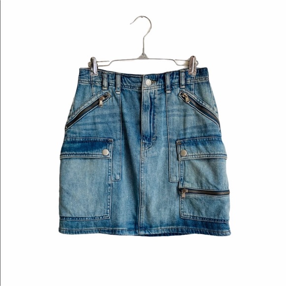 Free People Women's Icon Wash Cotton Avenue Utility Denim Mini Skirt Sz 26 - Picture 4 of 6